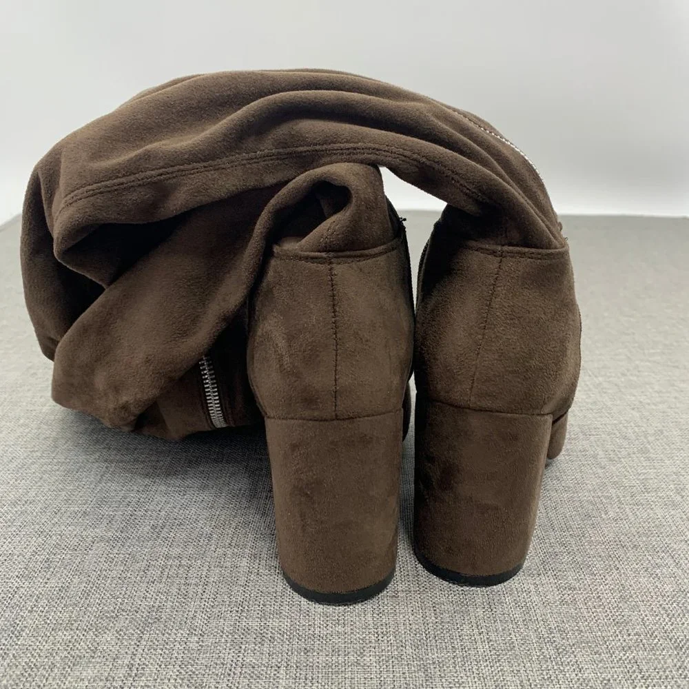 Shoe Dazzle Over The Knee Sexy Suede‎ Boots Brown Zipper Block 3.25